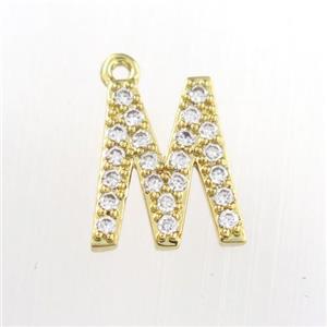 copper pendant paved zircon, letter M, gold plated, approx 9-13mm [FDZN9086]