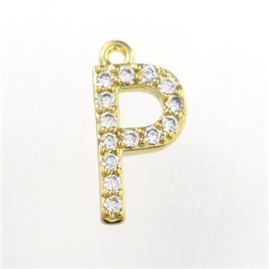 copper pendant paved zircon, letter P, gold plated, approx 9-13mm [FDZN9088]