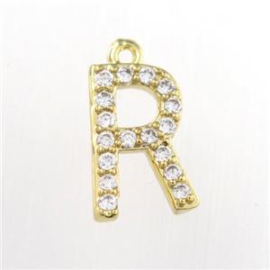 copper pendant paved zircon, letter R, gold plated, approx 9-13mm [FDZN9089]