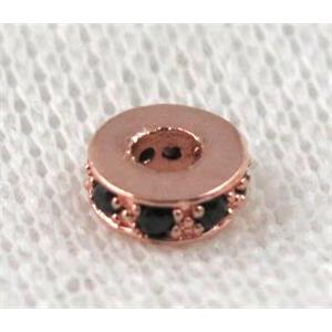 copper rondelle beads paved zircon, rose gold, approx 7mm dia [FDZN909]