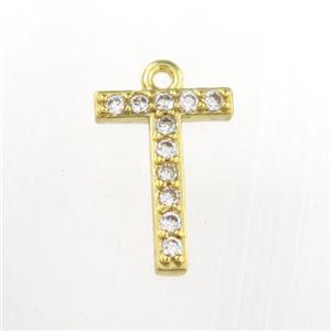 copper pendant paved zircon, letter T, gold plated, approx 9-13mm [FDZN9091]