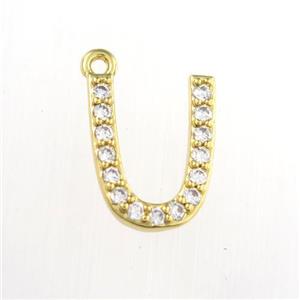 copper pendant paved zircon, letter U, gold plated, approx 9-13mm [FDZN9092]