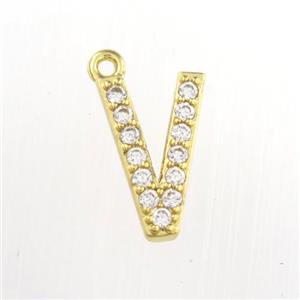 copper pendant paved zircon, letter V, gold plated, approx 9-13mm [FDZN9093]