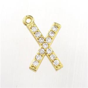 copper pendant paved zircon, letter X, gold plated, approx 9-13mm [FDZN9094]