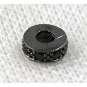 copper rondelle beads paved zircon, black plated, approx 7mm dia [FDZN910]