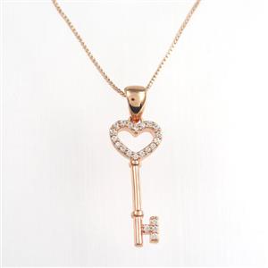 copper necklace paved zircon, key, rose gold, approx 8-20mm, 40cm length [FDZN9106]