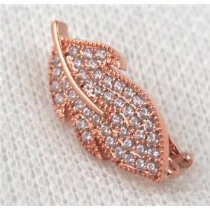 copper pendant paved zircon, leaf, rose gold, approx 11-24mm [FDZN911]