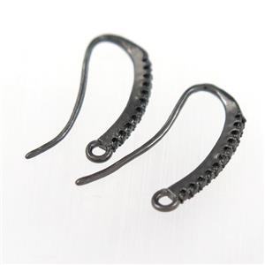 copper earring hook paved zircon, black plated, approx 8-20mm [FDZN9115]