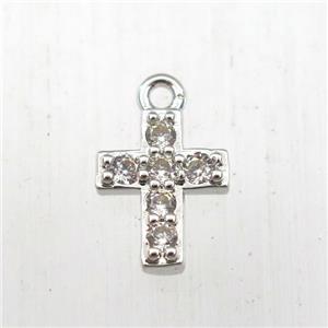 copper cross pendant paved zircon, platinum plated, approx 8-12mm [FDZN9124]