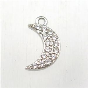 copper moon pendant paved zircon, platinum plated, approx 8-12mm [FDZN9129]
