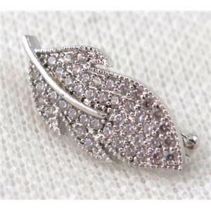 copper leaf pendant paved zircon, platinum plated, approx 11-24mm [FDZN913]