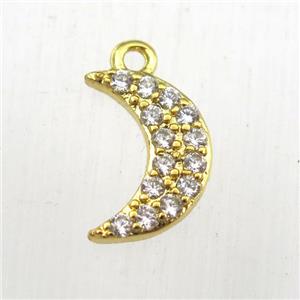 copper moon pendant paved zircon, gold plated, approx 8-12mm [FDZN9130]