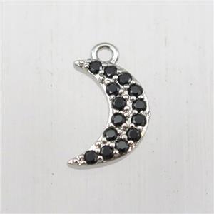 copper moon pendant paved zircon, platinum plated, approx 8-12mm [FDZN9134]