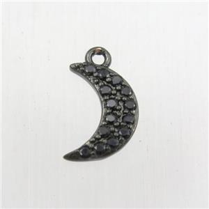 copper moon pendant paved zircon, black plated, approx 8-12mm [FDZN9137]