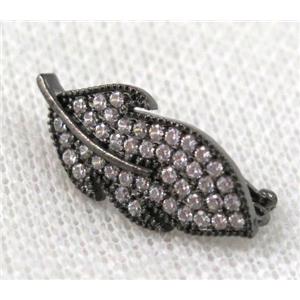 copper leaf pendant paved zircon, black plated, approx 11-24mm [FDZN914]
