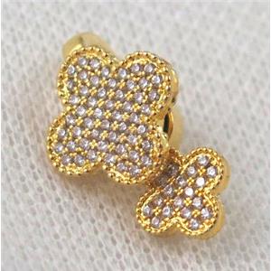 copper clasp paved zircon, clover, gold plated, approx 14-25mm [FDZN915]
