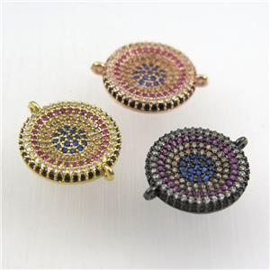 copper connector paved zircon, circle, mix color, approx 16mm dia [FDZN9153]