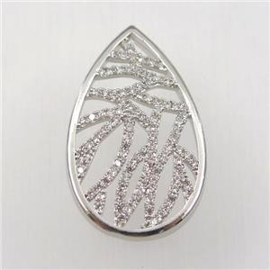 copper pendant paved zircon, teardrop, platinum plated, approx 18-30mm [FDZN9154]