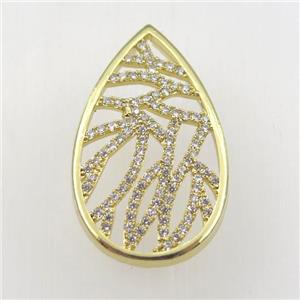 copper pendant paved zircon, teardrop, gold plated, approx 18-30mm [FDZN9155]