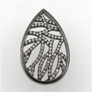 copper pendant paved zircon, teardrop, black plated, approx 18-30mm [FDZN9157]
