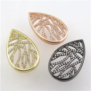 copper pendant paved zircon, teardrop, mix color, approx 18-30mm [FDZN9158]