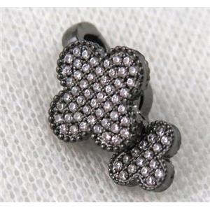 copper clasp paved zircon, clover, black plated, approx 14-25mm [FDZN916]