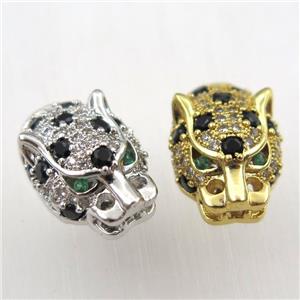 copper leopardhead beads paved zircon, mixed, approx 10-16mm [FDZN9172]