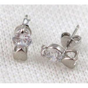 copper earring paved zircon, platinum plated, approx 5mm dia [FDZN918]