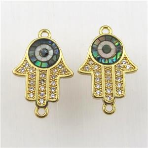 copper hamsahand connector paved zircon with abalone shell, gold plated, approx 13-18mm [FDZN9188]