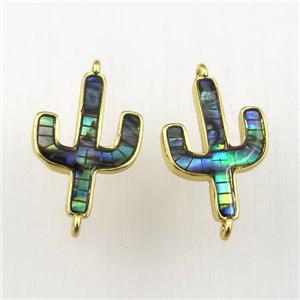copper cactus connector with abalone shell, gold plated, approx 12-20mm [FDZN9189]