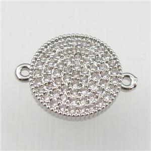 copper circle connector paved zircon, platinum plated, approx 14mm dia [FDZN9194]