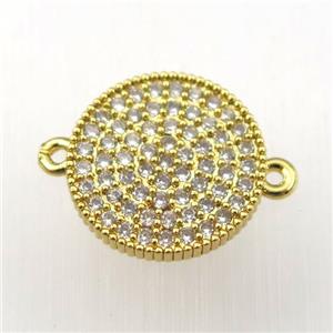 copper circle connector paved zircon, gold plated, approx 14mm dia [FDZN9195]
