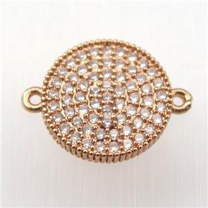 copper circle connector paved zircon, rose gold, approx 14mm dia [FDZN9196]
