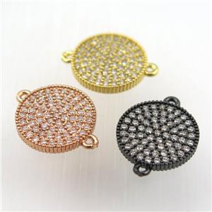 copper circle connector paved zircon, mix color, approx 14mm dia [FDZN9198]