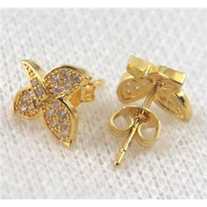 copper butterfly earring paved zircon, gold plated, approx 10-20mm [FDZN920]