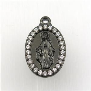 copper Jesus pendant paved zircon, black plated, approx 13-18mm [FDZN9209]