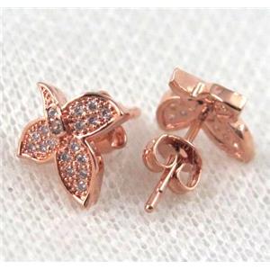 copper butterfly earring paved zircon, rose gold, approx 10-20mm [FDZN921]