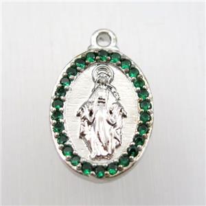 copper Jesus pendant paved zircon, platinum plated, approx 13-18mm [FDZN9215]