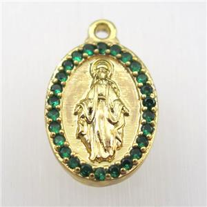 copper Jesus pendant paved zircon, gold plated, approx 13-18mm [FDZN9216]