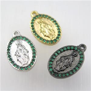 copper Jesus pendant paved zircon, oval, mix color, approx 13-18mm [FDZN9218]