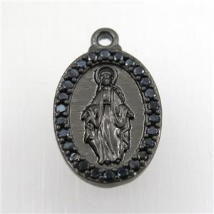 copper Jesus pendant paved zircon, oval, black plated, approx 13-18mm [FDZN9219]