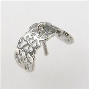 copper pendant paved zircon with bail, platinum plated, approx 12-17mm [FDZN9226]