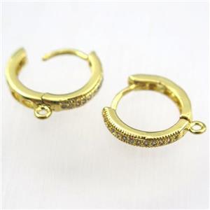 copper earring hoop paved zircon, gold plated, approx 15mm dia [FDZN9229]