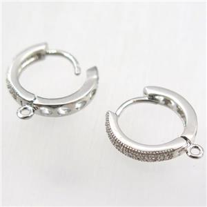 copper earring hoop paved zircon, platinum plated, approx 15mm dia [FDZN9230]