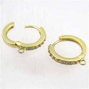 copper huggie earring hoop paved zircon, gold plated, approx 19mm dia [FDZN9232]