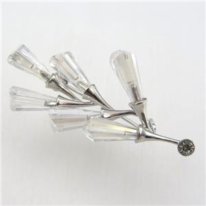 copper flower brooch paved zircon, platinum plated, approx 23-45mm [FDZN9233]