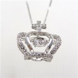 copper necklace with crown pave zircon, platinum plated, approx 14-15mm, 0.6mm chain, 40cm length [FDZN9241]