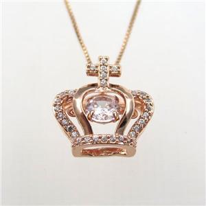 copper necklace with crown pave zircon, rose gold, approx 14-15mm, 0.6mm chain, 40cm length [FDZN9242]