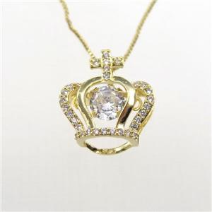 copper necklace with crown pave zircon, gold plated, approx 14-15mm, 0.6mm chain, 40cm length [FDZN9243]