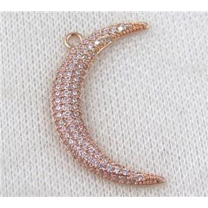 copper crescent pendant paved zircon, rose gold, approx 25-40mm [FDZN925]